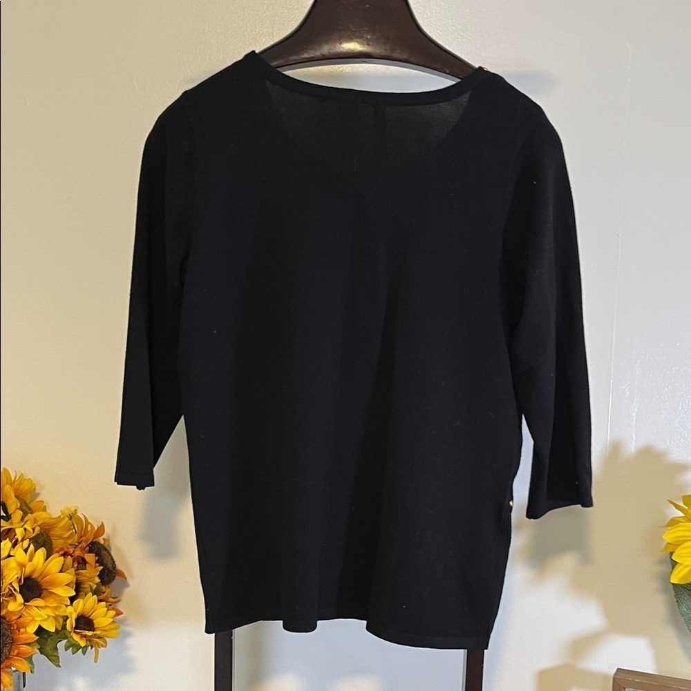 By Design Black Sweater Top Petite Large Gold Studded Embellished 3/4 Sleeve - Picture 4 of 5